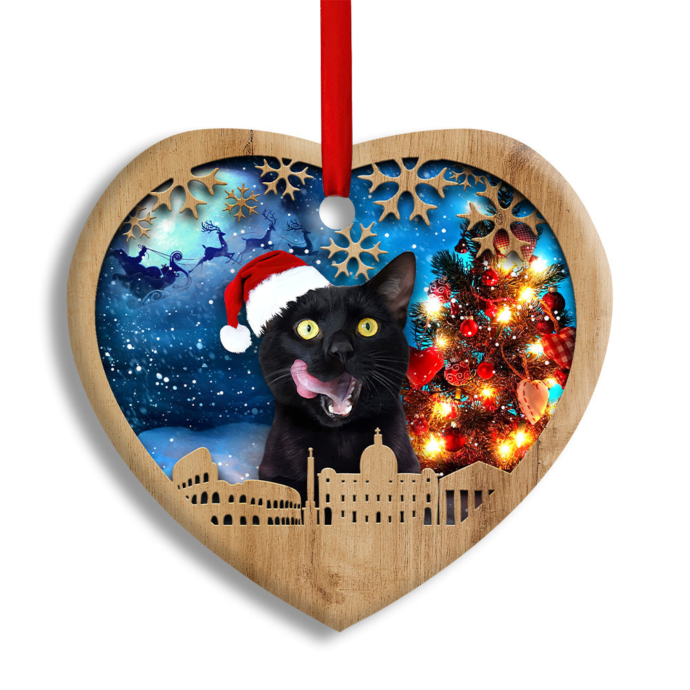 Pack 1 Christmas Black Cat Happy Xmas Light Santa Claus Decor Tree Hanging - Heart Ornament - Owls Matrix LTD
