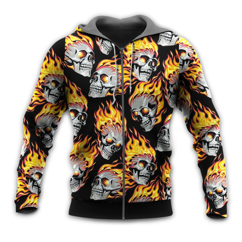 Zip Hoodie / S Skull Cool On Fire - Hoodie - Owls Matrix LTD