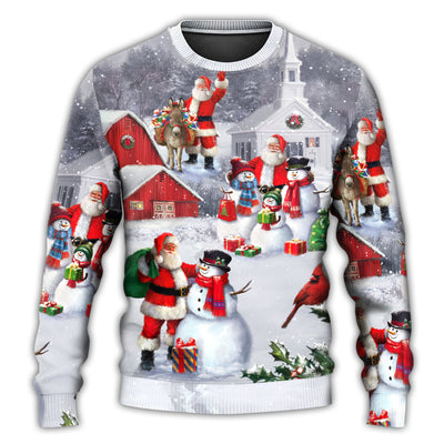 Christmas Sweater / S Christmas Santa Claus With Snowman Family In The Town Art Style - Sweater - Ugly Christmas Sweaters - Owls Matrix LTD