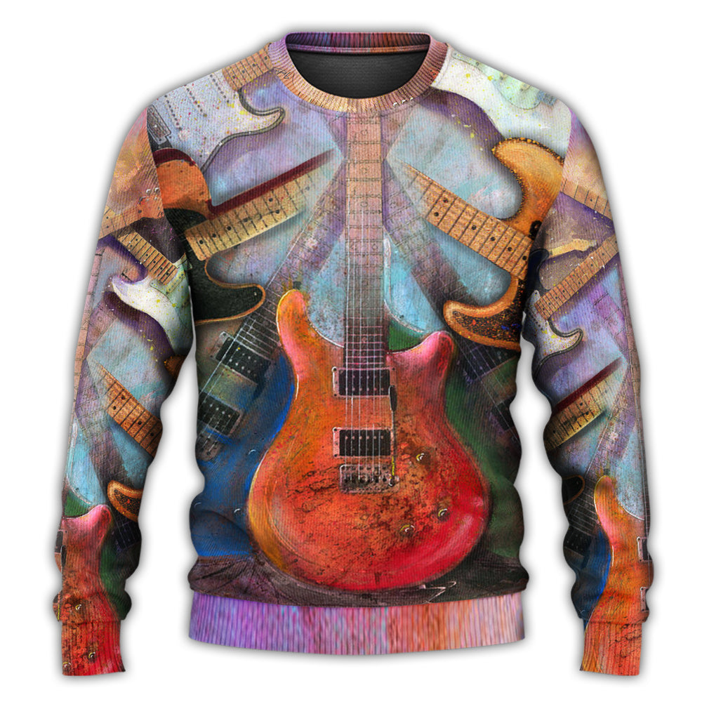 Christmas Sweater / S Guitar Abstract Colorful Lover Guitar Art Style - Sweater - Ugly Christmas Sweaters - Owls Matrix LTD