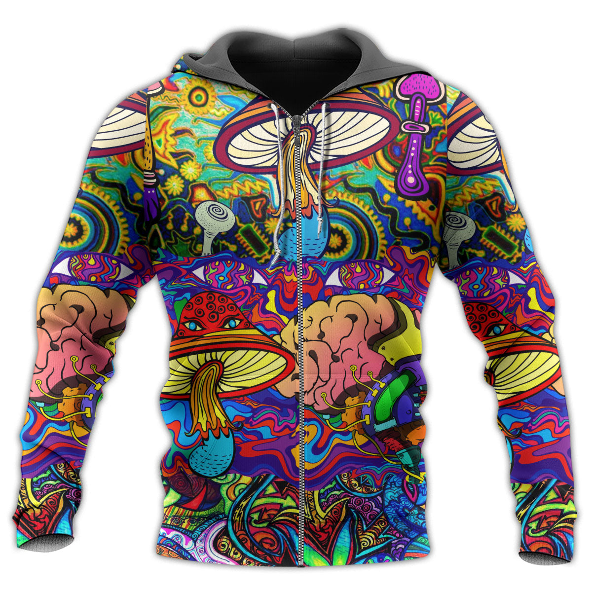Zip Hoodie / S Hippie Mushroom Colorful Lover - Hoodie - Owls Matrix LTD