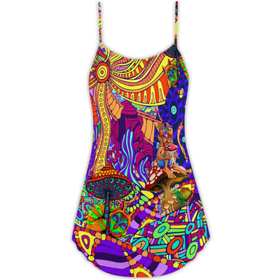 Hippie Colorful Love Life - V-neck Sleeveless Cami Dress - Owls Matrix LTD
