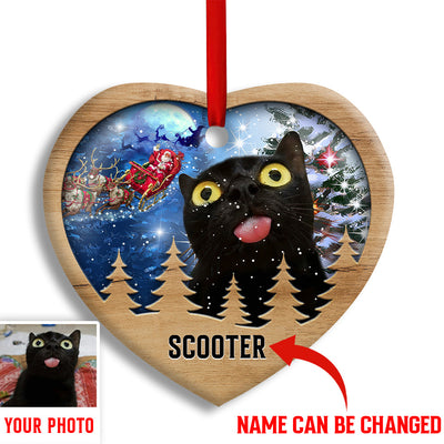 Pack 1 Christmas Black Cat Funny Love Xmas Light Decor Tree Hanging Custom Photo Personalized - Heart Ornament - Owls Matrix LTD