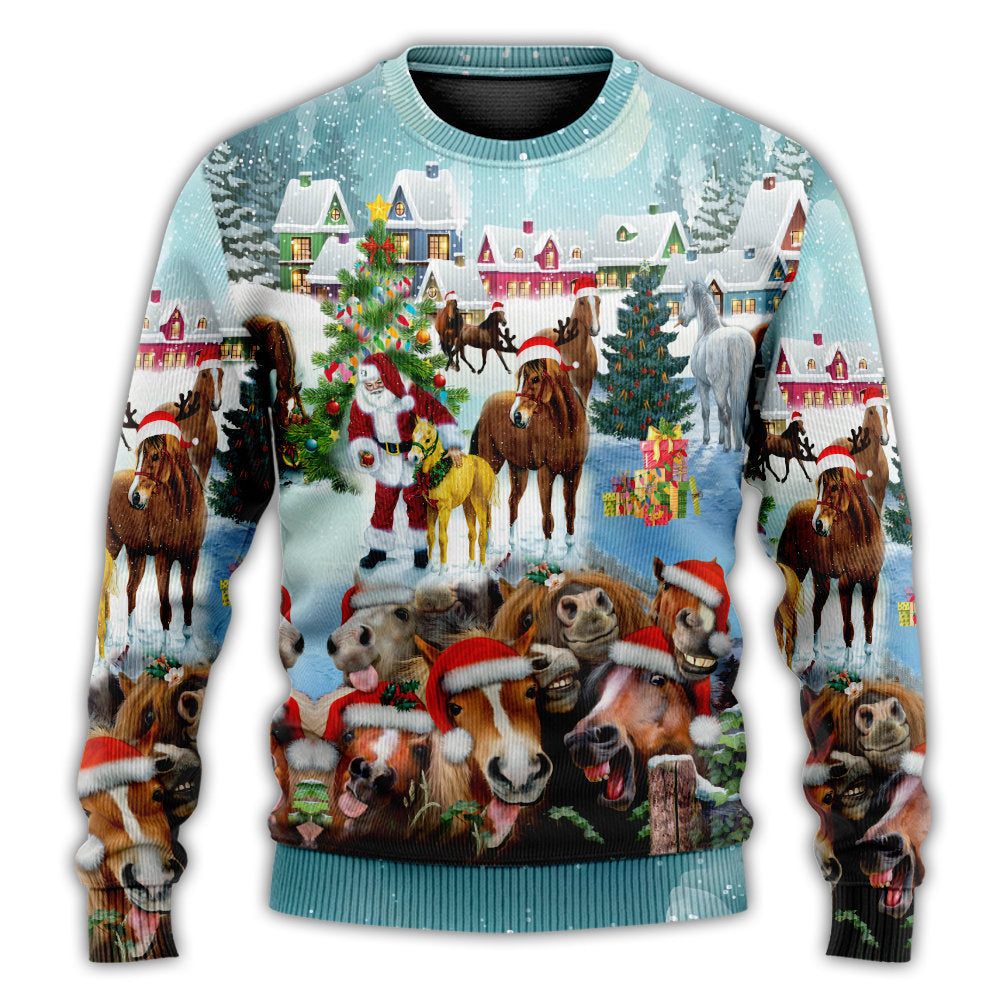Christmas Sweater / S Horse Loves Christmas Very Happy - Sweater - Ugly Christmas Sweaters - Owls Matrix LTD