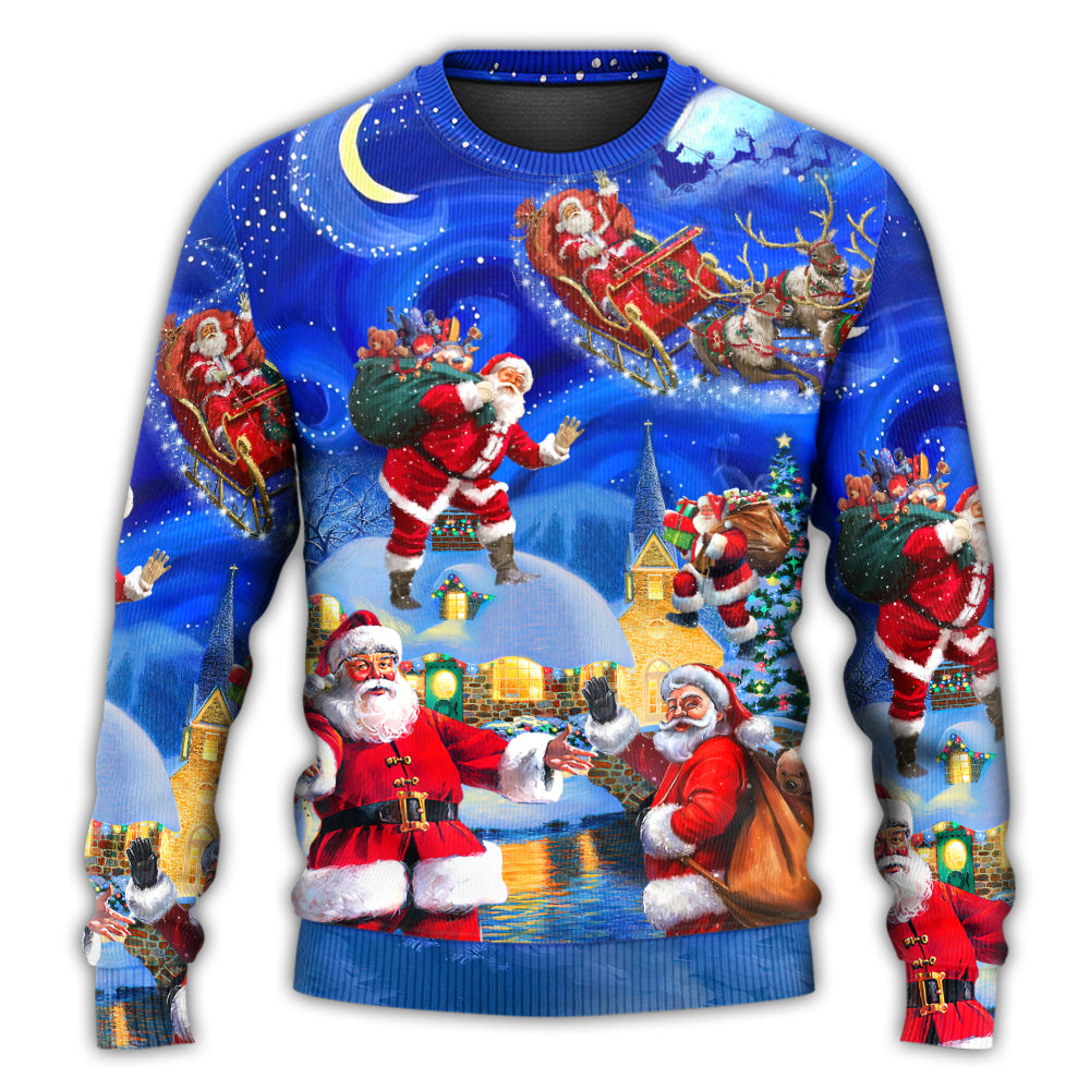 Christmas Sweater / S Christmas Santa Claus In The Town Magic Night Art Style - Sweater - Ugly Christmas Sweaters - Owls Matrix LTD