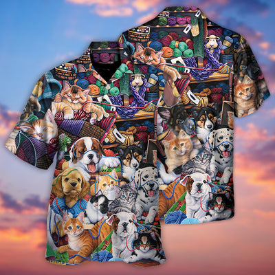 Dog And Cat Play Yarn Together - Hawaiian Shirt - Owls Matrix LTD