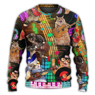 Christmas Sweater / S Cat Rocker Lets Play Music Lovely Style - Sweater - Ugly Christmas Sweaters - Owls Matrix LTD