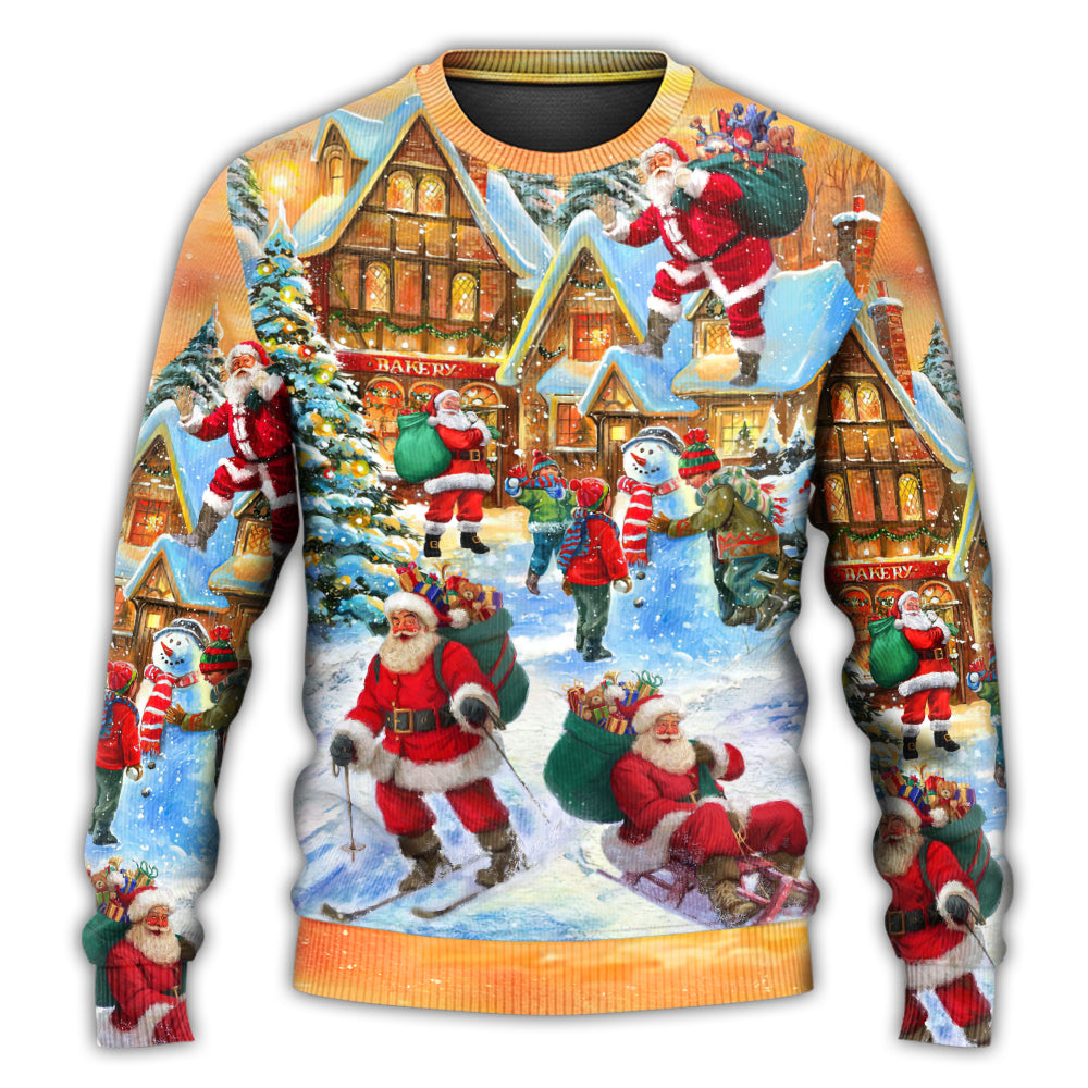 Christmas Sweater / S Christmas Santa Claus In The Town Xmas Is Coming - Sweater - Ugly Christmas Sweaters - Owls Matrix LTD
