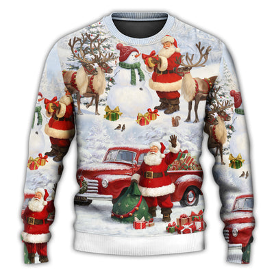 Christmas Santa Claus Gift For Xmas Snow Painting Style - Sweater - Ugly Christmas Sweaters - Owls Matrix LTD