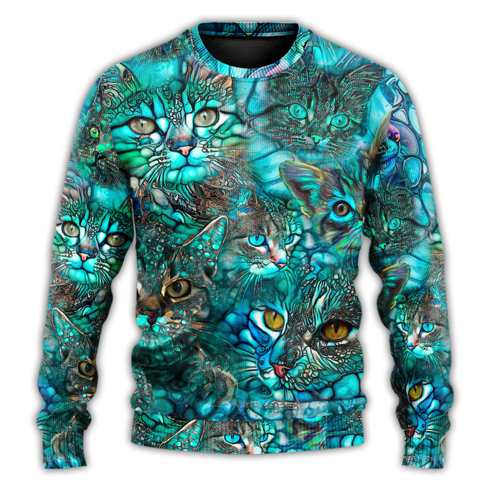 Christmas Sweater / S Cat Blue Art Lover Cat Colorful Style - Sweater - Ugly Christmas Sweaters - Owls Matrix LTD