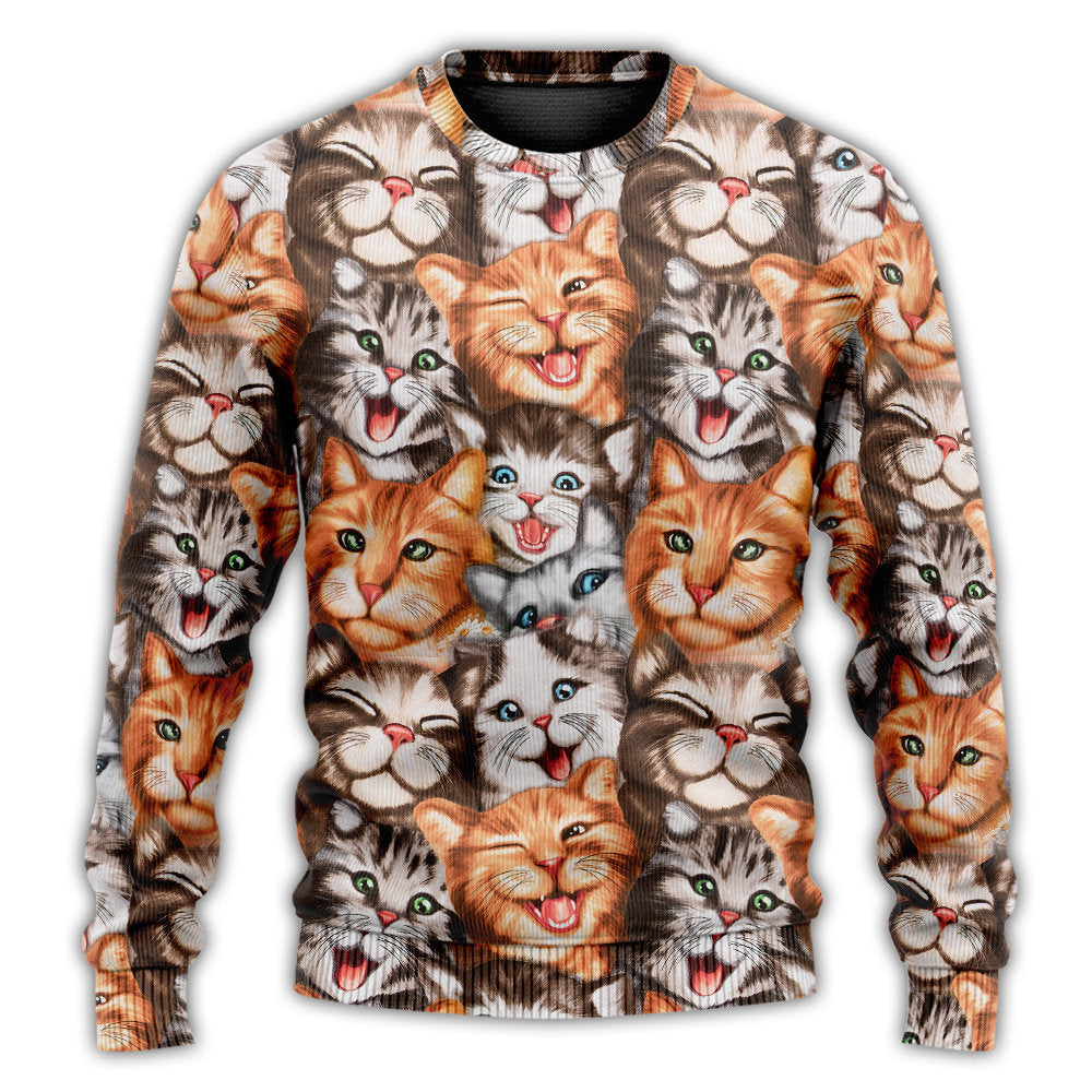 Christmas Sweater / S Cat Cute Happy Life With Funny Little Cat - Sweater - Ugly Christmas Sweaters - Owls Matrix LTD