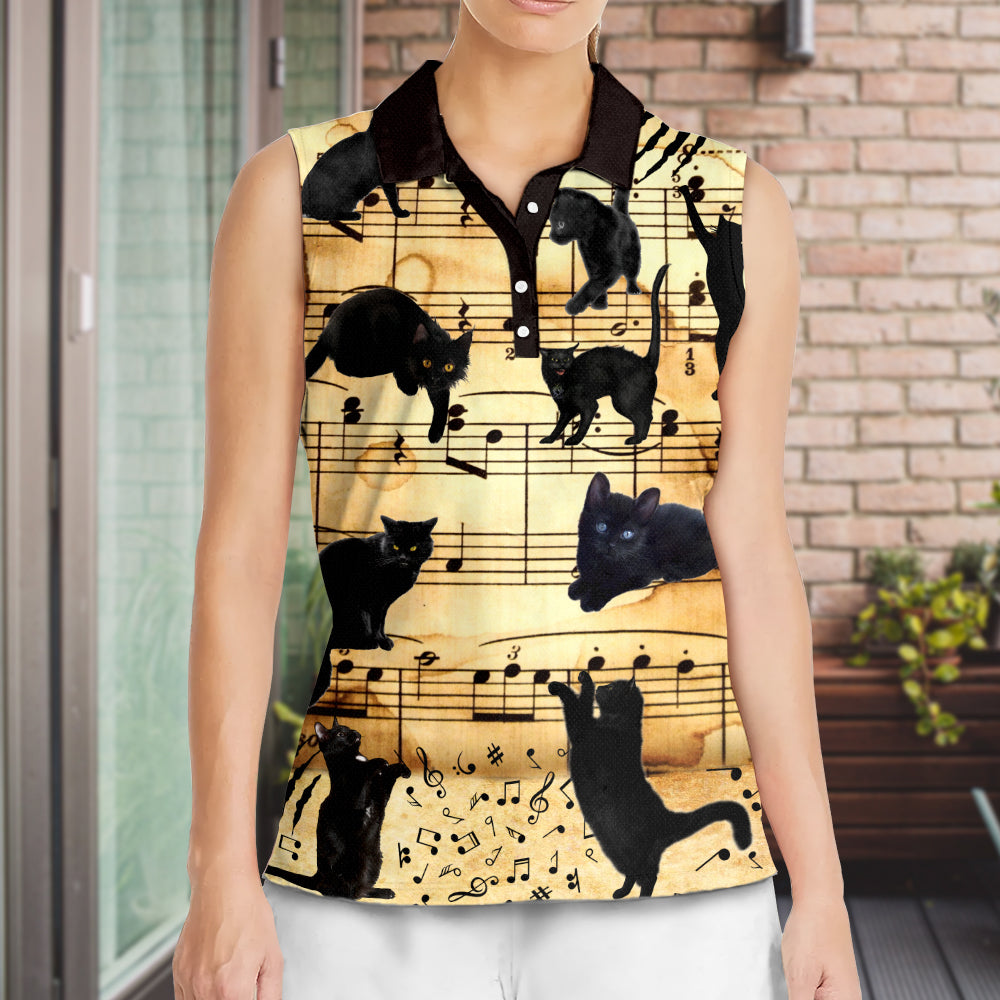 Black Cat Love Music Note - Women's Polo Shirt - Owls Matrix LTD