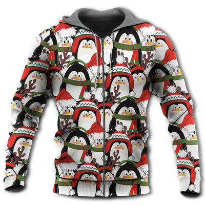 Zip Hoodie / S Christmas Penguin Cute Christmas Holiday - Hoodie - Owls Matrix LTD