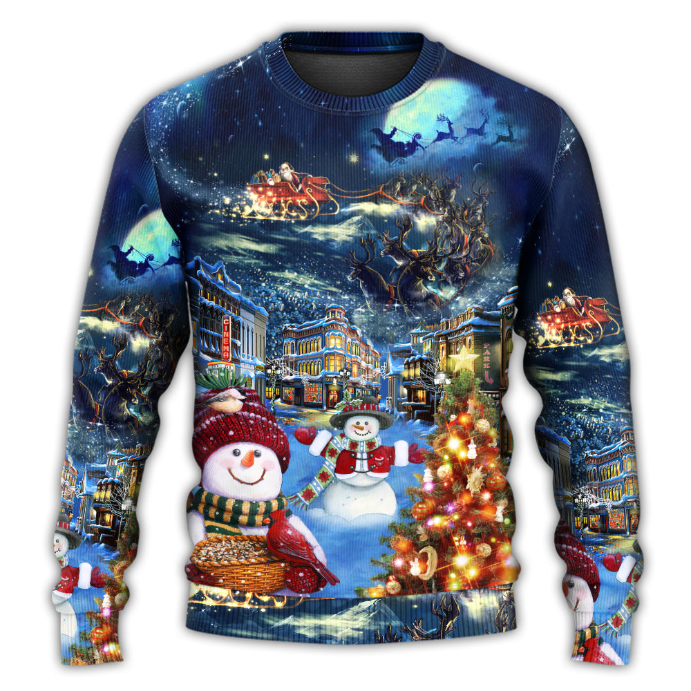 Christmas Family Snowman Santa Claus In Love Light Art Style - Sweater - Ugly Christmas Sweaters - Owls Matrix LTD