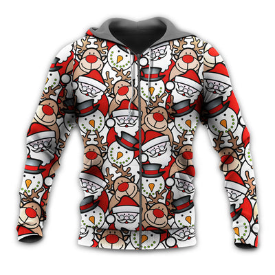 Zip Hoodie / S Christmas Cutie Santa And Reindeer Funny Style - Hoodie - Owls Matrix LTD