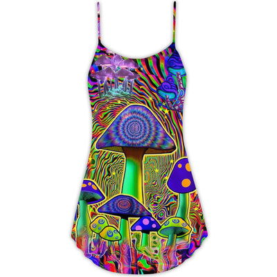 Hippie Mushroom Stunning Magic Style - V-neck Sleeveless Cami Dress - Owls Matrix LTD