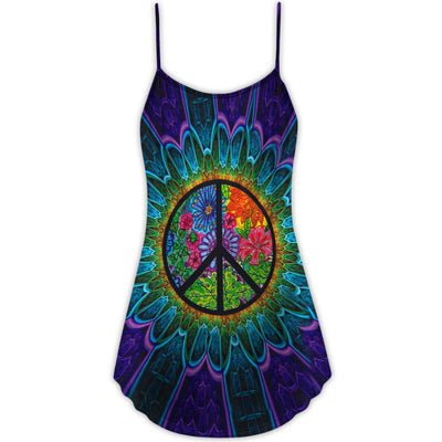 Hippie Sign Style Lover Hippie - V-neck Sleeveless Cami Dress - Owls Matrix LTD