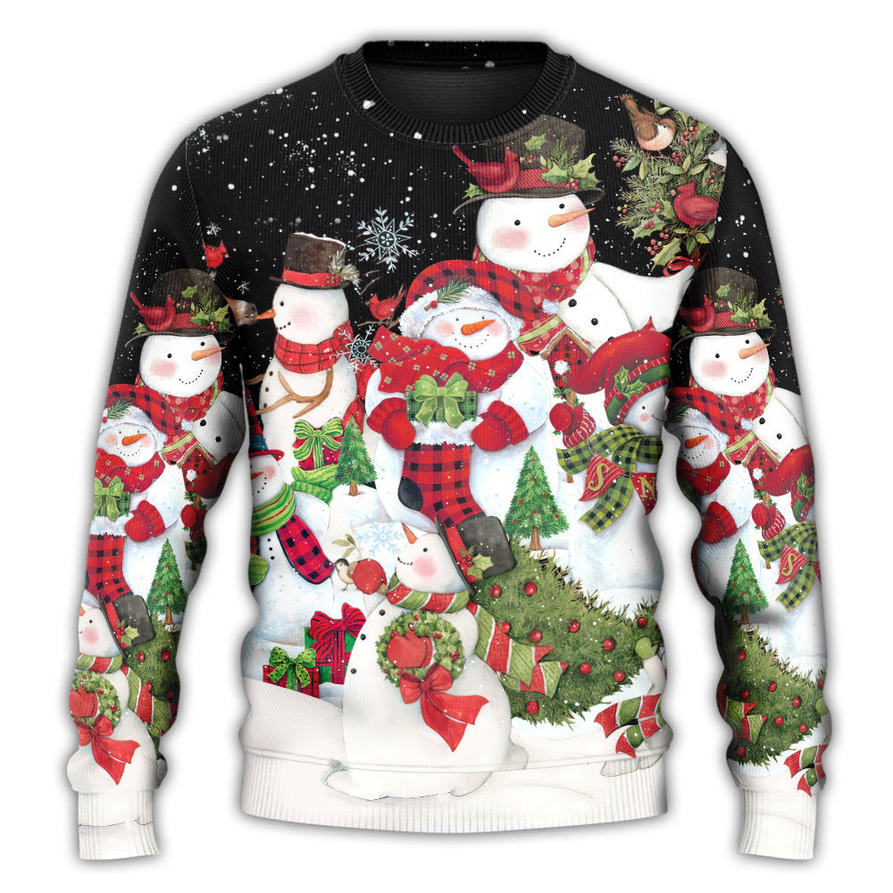 Christmas Sweater / S Christmas Cutie Snowman Happy Xmas Cardinal - Sweater - Ugly Christmas Sweaters - Owls Matrix LTD