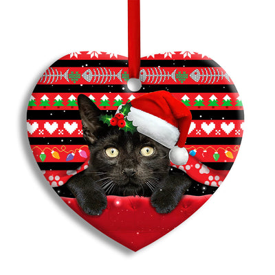 Pack 1 Christmas Black Cat Funny Xmas Decor Tree Hanging - Heart Ornament - Owls Matrix LTD