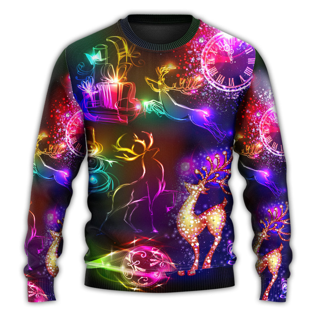 Christmas Sweater / S Christmas Reindeer Neon Light Bright - Sweater - Ugly Christmas Sweaters - Owls Matrix LTD