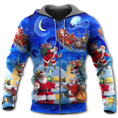 Christmas Santa Claus In The Town Magic Night Art Style - Hoodie - Owls Matrix LTD