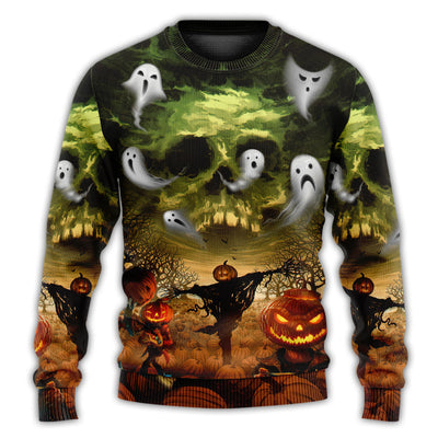 Christmas Sweater / S Halloween Pumpkin Crazy Ghost Style - Sweater - Ugly Christmas Sweaters - Owls Matrix LTD