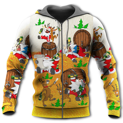 Zip Hoodie / S Christmas Santa Claus Drunk Beer Funny Happy Xmas - Hoodie - Owls Matrix LTD