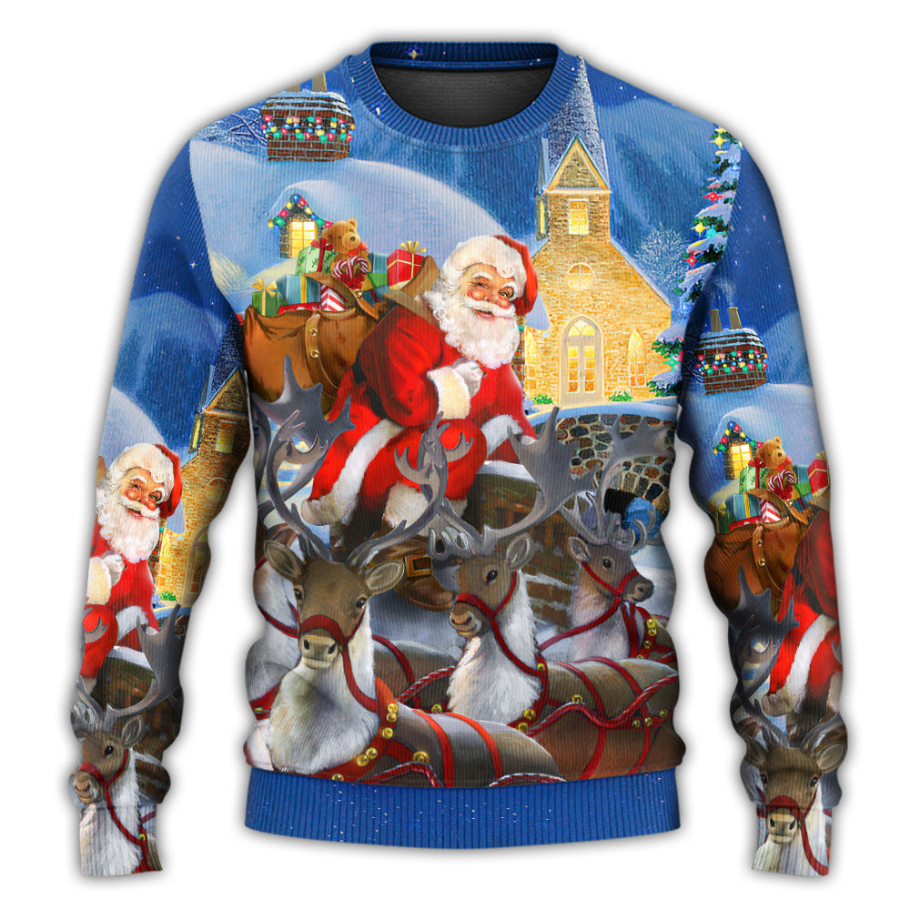 Christmas Santa Claus Reindeer Gift For Xmas Art Style - Sweater - Ugly Christmas Sweaters - Owls Matrix LTD
