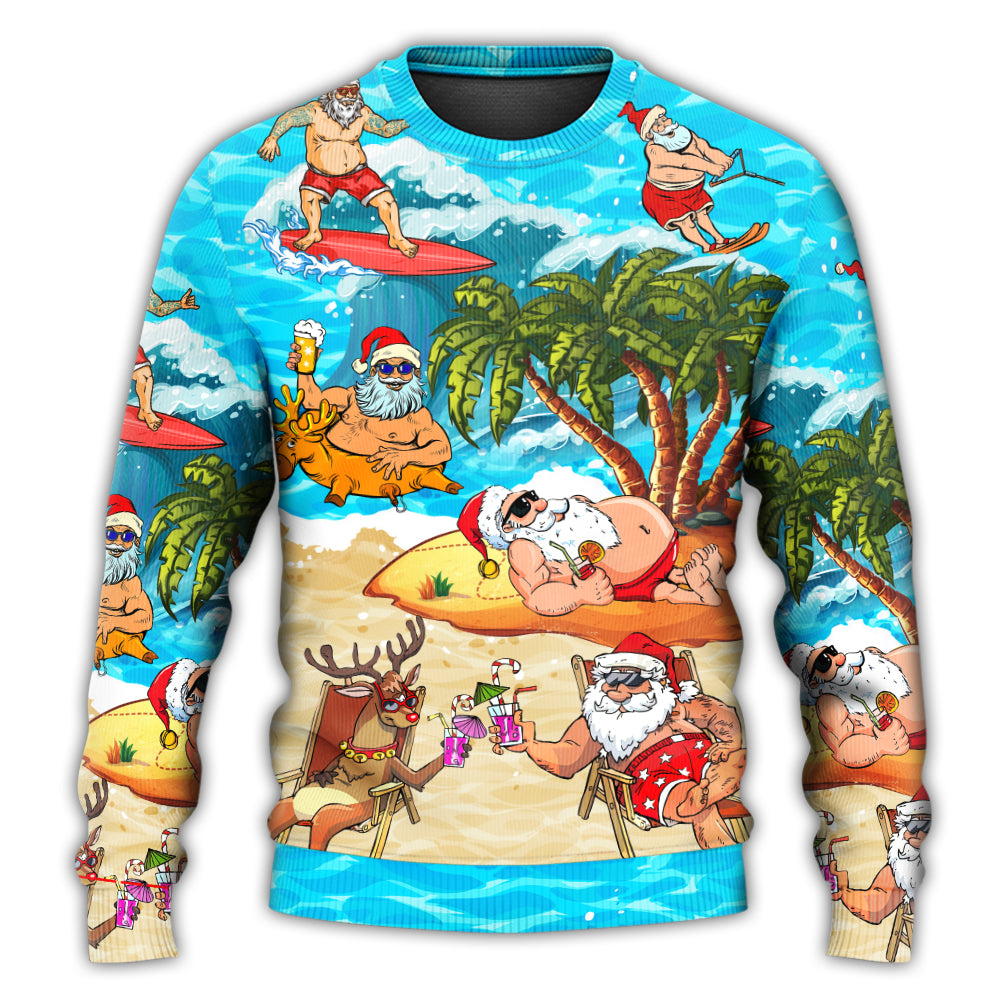 Christmas Sweater / S Christmas Santa Claus Chilling On The Beach Mele Kalikimaka Funny - Sweater - Ugly Christmas Sweaters - Owls Matrix LTD