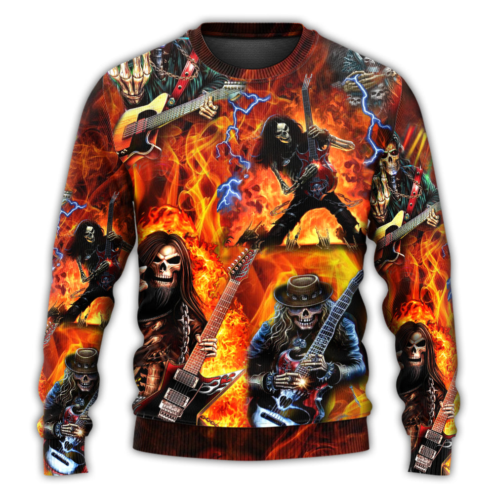 Christmas Sweater / S Guitar Skull Fire So Hot - Sweater - Ugly Christmas Sweaters - Owls Matrix LTD