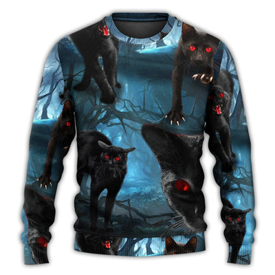 Christmas Sweater / S Halloween Black Cat Scary Style - Sweater - Ugly Christmas Sweaters - Owls Matrix LTD