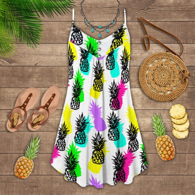Fruit Pineapple Tropical Vibes Colorful - Summer Dress - Owls Matrix LTD
