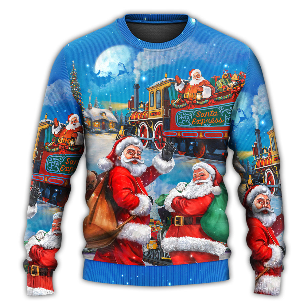 Christmas Sweater / S Christmas Santa Claus Train Gift For Xmas Art Style - Sweater - Ugly Christmas Sweaters - Owls Matrix LTD
