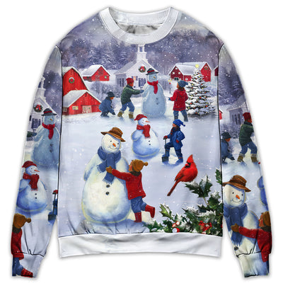 Sweater / S Christmas Children Love Snowman In The Christmas Town - Sweater - Ugly Christmas Sweaters - Owls Matrix LTD