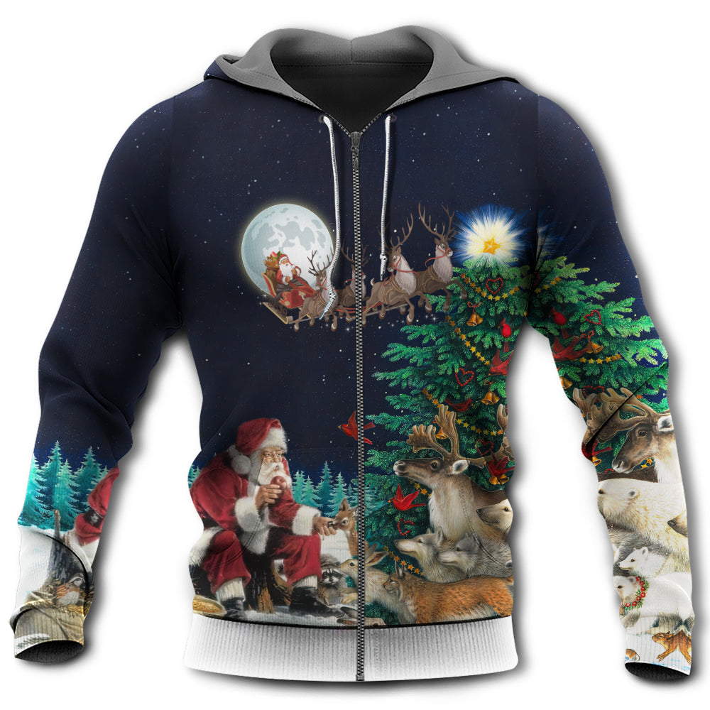 Zip Hoodie / S Christmas Santa Giving Christmas For Everyone Christmas Night- Hoodie - Owls Matrix LTD