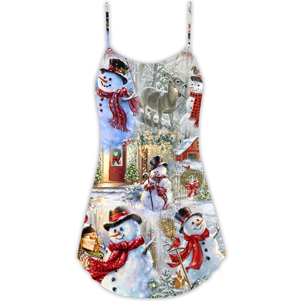 Christmas Snowman Merry Xmas - V-neck Sleeveless Cami Dress - Owls Matrix LTD