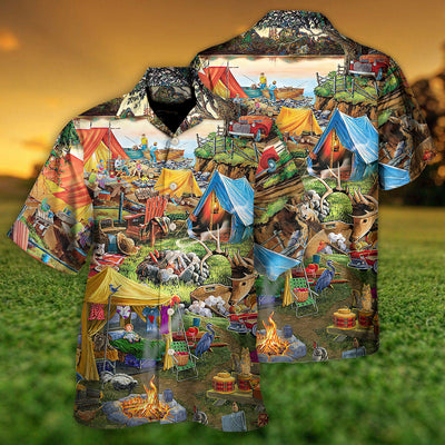 Camping Glamping Tent Family Picnic Happiness - Hawaiian Shirt - Owls Matrix LTD