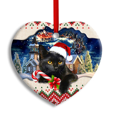 Pack 1 Christmas Black Cat Funny Xmas Light Santa Claus Decor Tree Hanging - Heart Ornament - Owls Matrix LTD