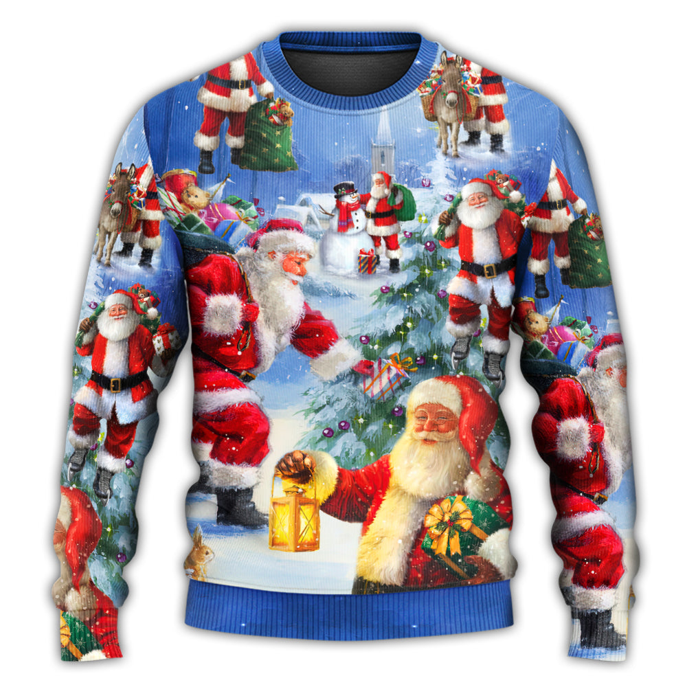 Christmas Sweater / S Christmas Santa Claus Is Coming Story Night Art Style - Sweater - Ugly Christmas Sweaters - Owls Matrix LTD