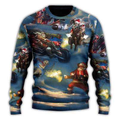Christmas Sweater / S Christmas Santa Gun Fight In Xmas - Sweater - Ugly Christmas Sweaters - Owls Matrix LTD