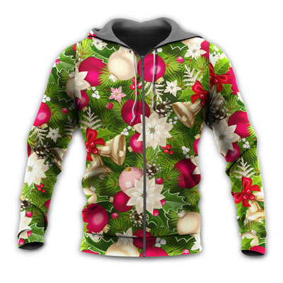 Zip Hoodie / S Christmas Fir-Tree And Poinsettia Flowers - Hoodie - Owls Matrix LTD