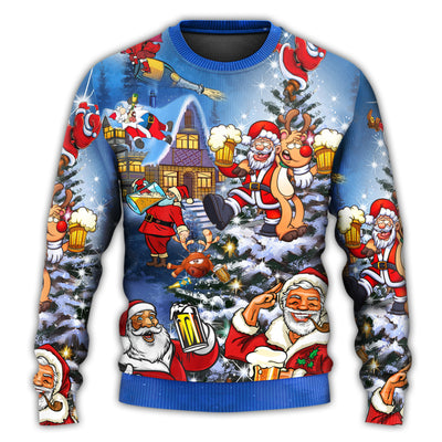 Christmas Sweater / S Christmas Funny Santa Claus Drinking Beer Troll Xmas - Sweater - Ugly Christmas Sweaters - Owls Matrix LTD