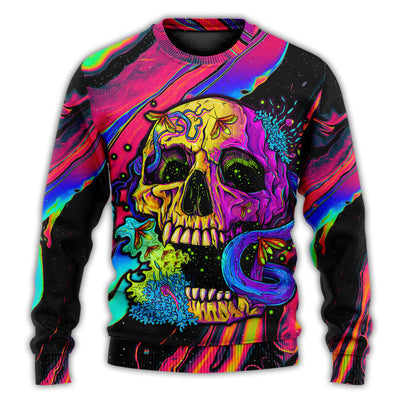 Christmas Sweater / S Skull And moth Night Butterfly Neon Style - Sweater - Ugly Christmas Sweaters - Owls Matrix LTD