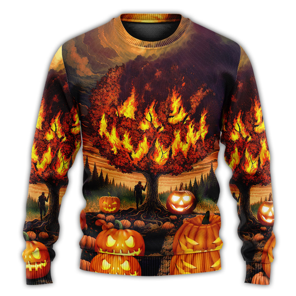 Christmas Sweater / S Halloween Pumpkin Burning Crazy Style - Sweater - Ugly Christmas Sweaters - Owls Matrix LTD