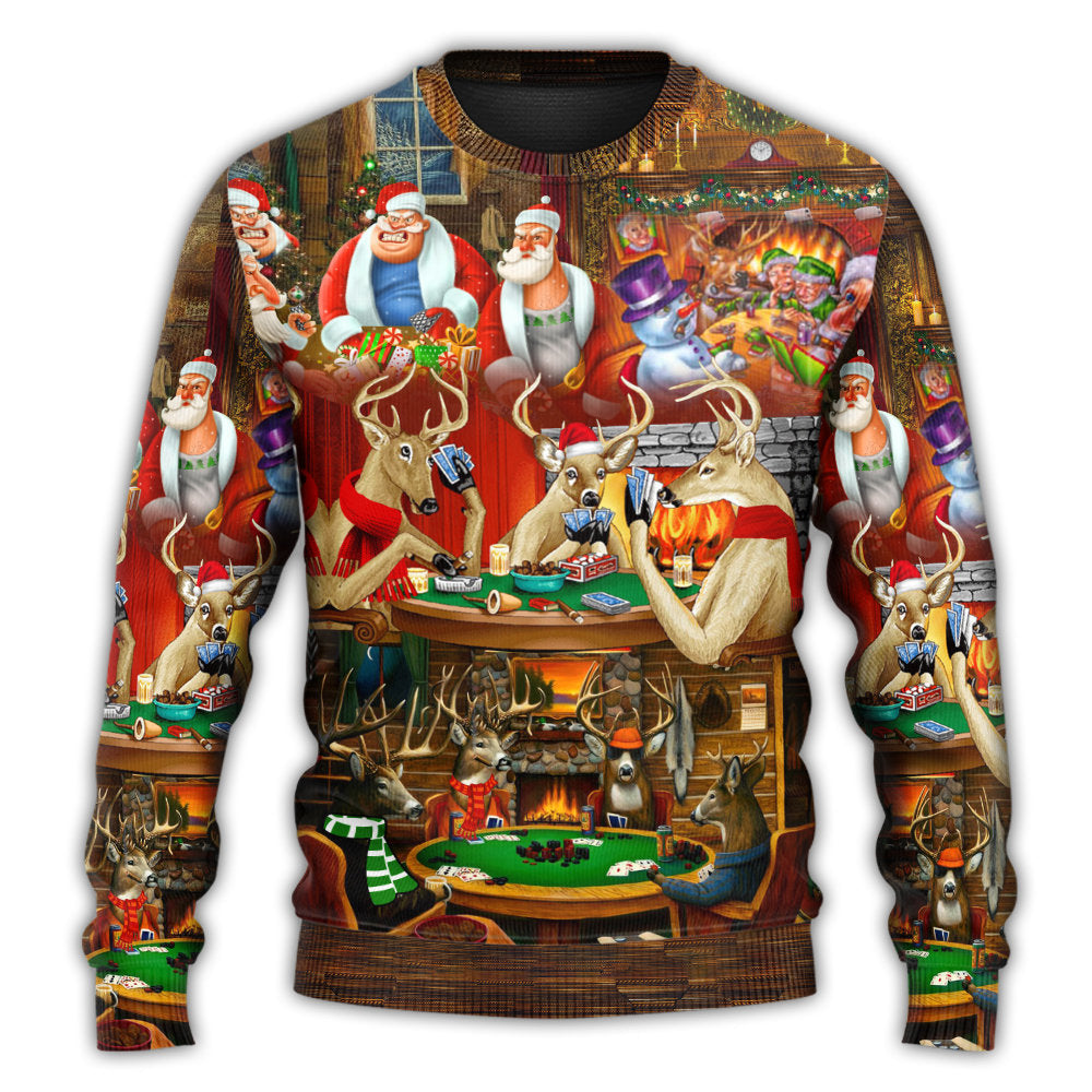 Christmas Sweater / S Christmas Poker Gambling Santa And Friends Play Poker - Sweater - Ugly Christmas Sweaters - Owls Matrix LTD
