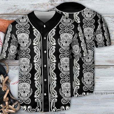 Skull Diamond Pattern Black And White - Baseball Jersey - Owls Matrix LTD