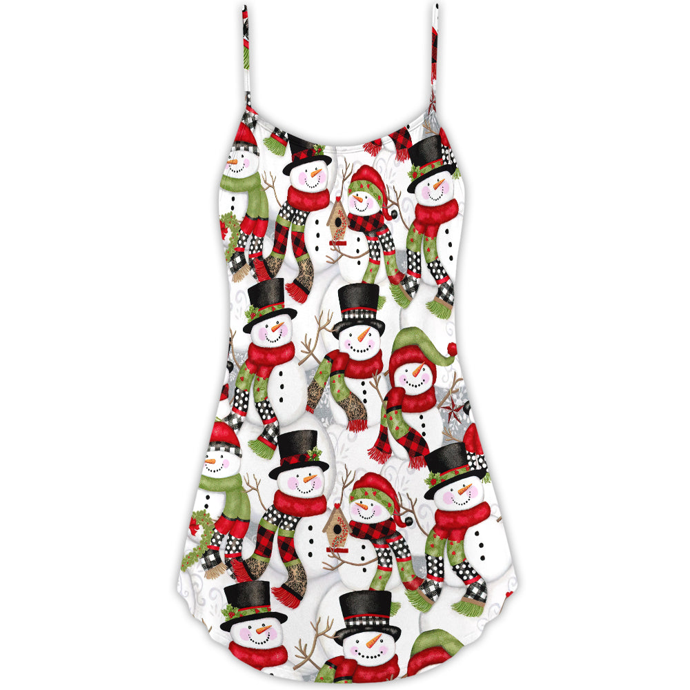 Christmas Snowman Family Happy Christmas - V-neck Sleeveless Cami Dress - Owls Matrix LTD