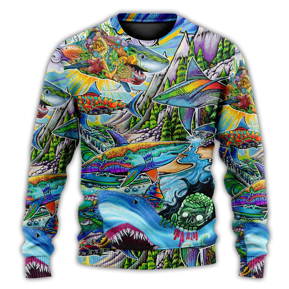 Christmas Sweater / S Shark Hippie Colorful Art Peace - Sweater - Ugly Christmas Sweaters - Owls Matrix LTD