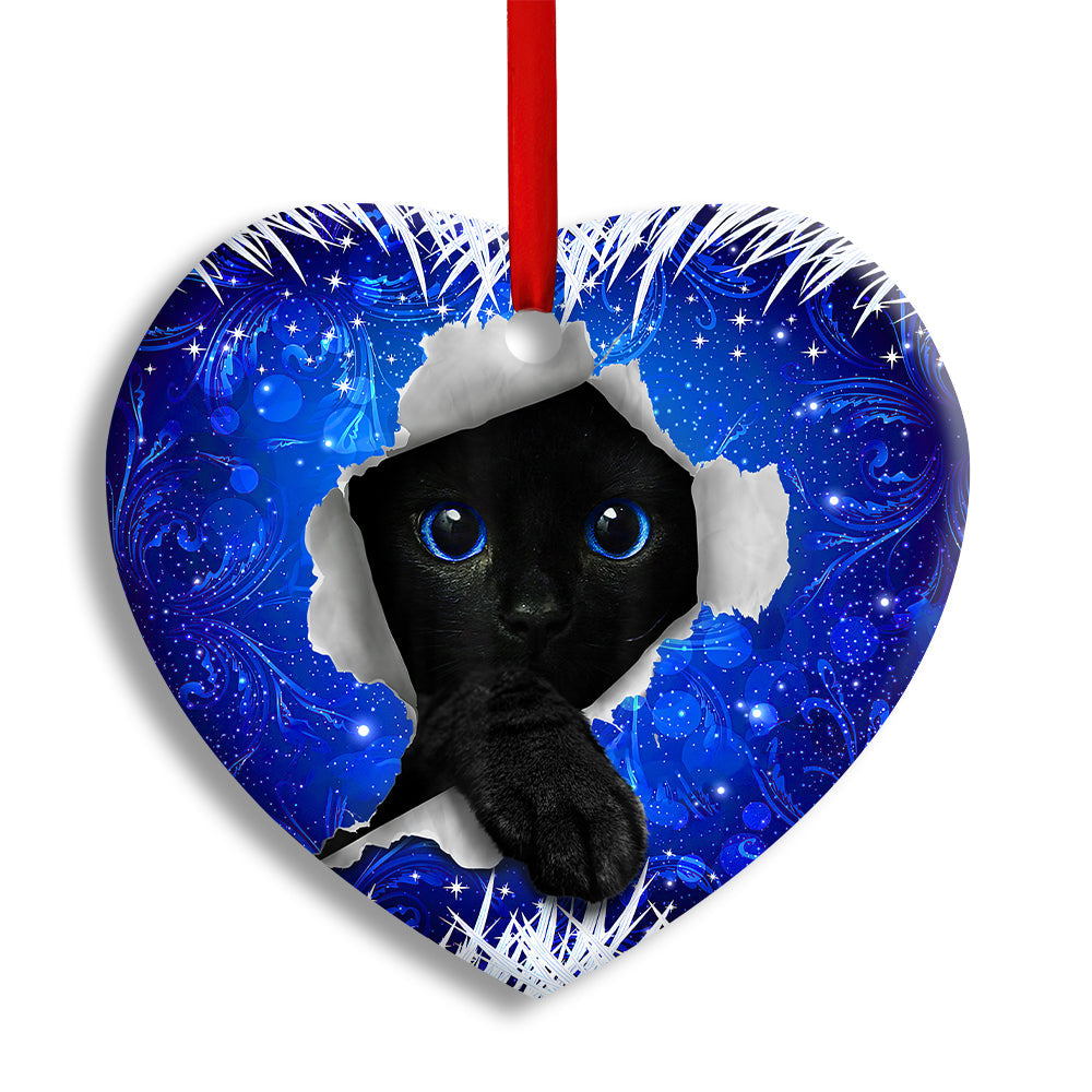 Pack 1 Christmas Black Cat Xmas Decor Tree Hanging - Heart Ornament - Owls Matrix LTD