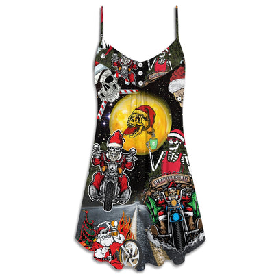 Christmas Santa Skull Is Racing To You - V-neck Sleeveless Cami Dress - Owls Matrix LTD